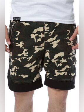 Fbrk Alameda Dropped Shorts Green Camo Drop Crotch Streetwear